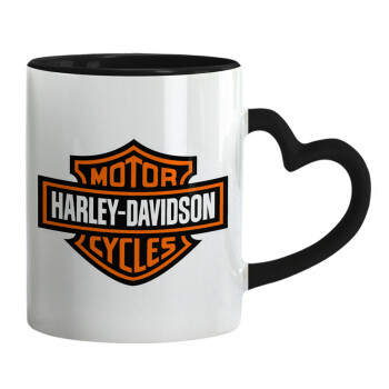 Motor Harley Davidson, Κούπα καρδιά χερούλι μαύρη, κεραμική, 330ml
