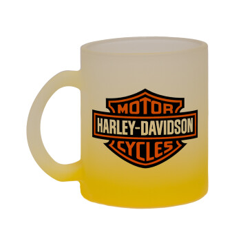 Motor Harley Davidson, Κούπα γυάλινη δίχρωμη με βάση το κίτρινο ματ, 330ml
