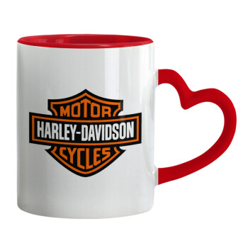 Motor Harley Davidson, Κούπα καρδιά χερούλι κόκκινη, κεραμική, 330ml