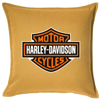 Motor Harley Davidson, Μαξιλάρι καναπέ Κίτρινο 100% βαμβάκι, περιέχεται το γέμισμα (50x50cm)