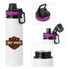 Metallic water bottle with safety lid, 850ml aluminum
