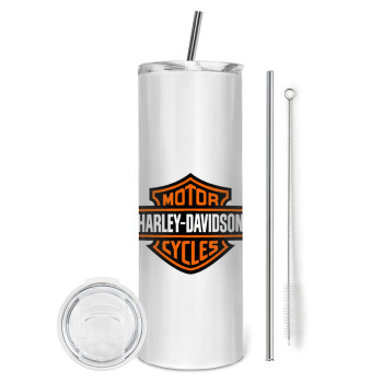 Motor Harley Davidson, Eco friendly stainless steel tumbler 600ml, with metal straw & cleaning brush