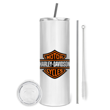 Motor Harley Davidson, Tumbler ποτήρι θερμό από ανοξείδωτο ατσάλι 600ml, με μεταλλικό καλαμάκι & βούρτσα καθαρισμού