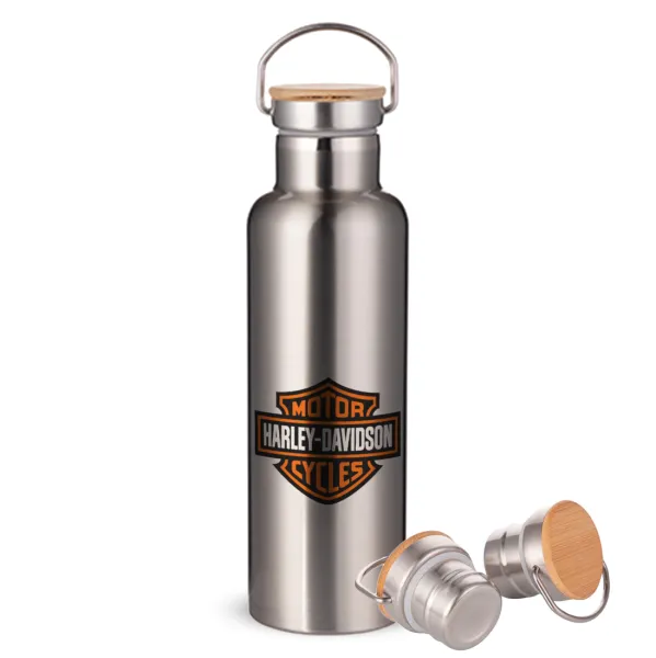 Motor Harley Davidson — Stainless steel Silver with wooden lid (bamboo), double wall, 750ml
