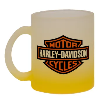 Motor Harley Davidson, Κούπα γυάλινη δίχρωμη με βάση το κίτρινο ματ, 330ml