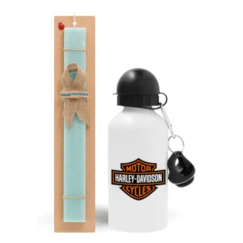 Motor Harley Davidson, Easter Set, metallic aluminum water bottle (500ml) & scented flat candle (30cm) (TURQUOISE)