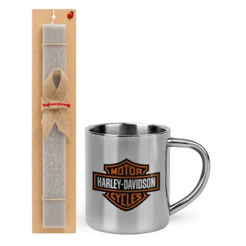 Motor Harley Davidson, Easter Set, metallic thermal cup (300ml) & Easter aromatic flat candle (30cm) (GRAY)