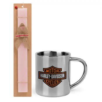 Motor Harley Davidson, Easter Set, metallic thermal cup (300ml) & aromatic flat Easter candle (30cm) (PINK)