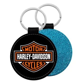 Motor Harley Davidson, Μπρελόκ Δερματίνη, στρογγυλό ΜΠΛΕ (5cm)