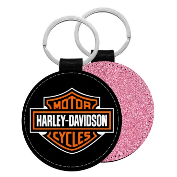 Motor Harley Davidson, Μπρελόκ Δερματίνη, στρογγυλό ΡΟΖ (5cm)