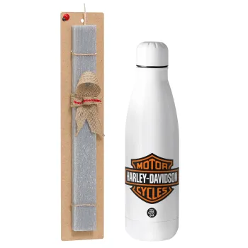 Motor Harley Davidson, Easter Set, metallic stainless thermos bottle (500ml) & scented flat Easter candle (30cm) (GRAY)