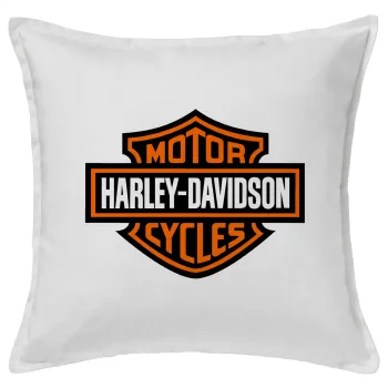 Motor Harley Davidson, Μαξιλάρι καναπέ ΛΕΥΚΟ 100% βαμβάκι, περιέχεται το γέμισμα (50x50cm)