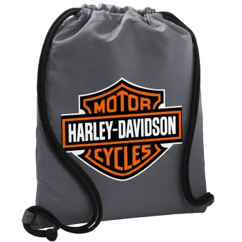 Motor Harley Davidson, Τσάντα πλάτης πουγκί GYMBAG ΓΚΡΙ, με τσέπη (40x48cm) & χονδρά κορδόνια