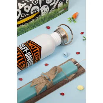 Motor Harley Davidson, Πασχαλινή Λαμπάδα με παγούρι μεταλλικό (620ml, stainless steel) & κερί αρωματικό πλακέ (30cm) (ΤΙΡΚΟΥΑΖ)