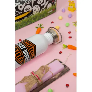 Motor Harley Davidson, Πασχαλινή Λαμπάδα με παγούρι μεταλλικό (620ml, stainless steel) & κερί αρωματικό πλακέ (30cm) (ΡΟΖ)