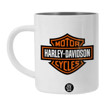 Motor Harley Davidson, Λευκή Ανοξείδωτη Μεταλλική Κούπα 450ml - Διπλού Τοιχώματος 