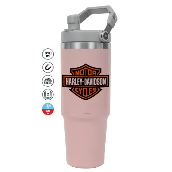 Motor Harley Davidson, Pink color, 890ml (30oz) stainless Steel Tumbler with Handle