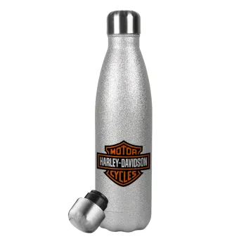 Motor Harley Davidson, Metallic Glitter Silver Thermos Flask (Stainless steel), double-walled, 500ml