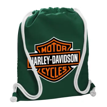 Motor Harley Davidson, Backpack pouch GYMBAG BOTTLE GREEN, with pocket (40x48cm) & thick white cords
