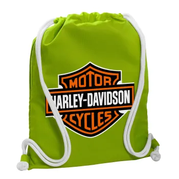 Motor Harley Davidson, Τσάντα πλάτης πουγκί GYMBAG LIME GREEN, με τσέπη (40x48cm) & χονδρά κορδόνια