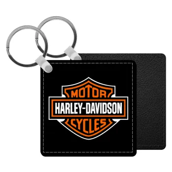 Motor Harley Davidson, Μπρελόκ Δερματίνη, τετράγωνο ΜΑΥΡΟ (5x5cm)