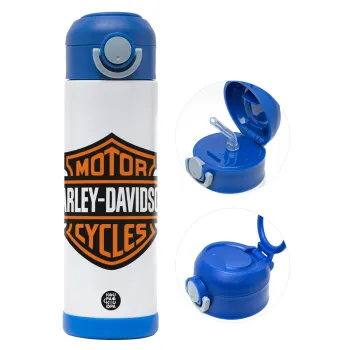 Motor Harley Davidson, Children's hot water bottle, stainless steel, with safety straw, BLUE (500ml)
