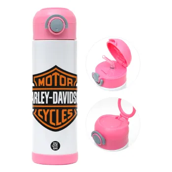 Motor Harley Davidson, Children's hot water bottle, stainless steel, with safety straw, PINK (500ml)