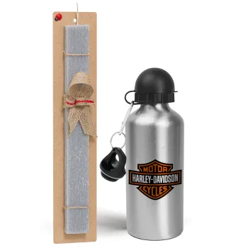 Motor Harley Davidson, Easter Set, metallic silver aluminum water bottle (500ml) & aromatic flat Easter candle (30cm) (GRAY)
