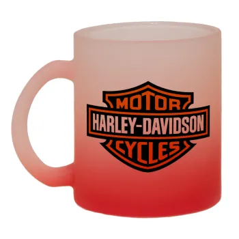 Motor Harley Davidson, Κούπα γυάλινη δίχρωμη με βάση το κόκκινο ματ, 330ml