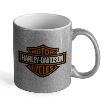 Motor Harley Davidson, Κούπα Ασημένια Glitter που γυαλίζει, κεραμική, 330ml