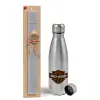 Easter Set, metallic Inox water bottle (750ml) & aromatic flat Easter candle (30cm) (GRAY)