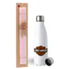Easter Set, metallic stainless steel water bottle (750ml) & scented flat Easter candle (30cm) (PINK)