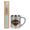 Easter Set, metallic thermal cup (300ml) & aromatic flat Easter candle (30cm) (TURQUOISE)