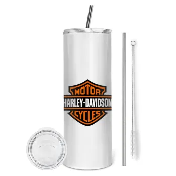 Motor Harley Davidson, Tumbler ποτήρι θερμό από ανοξείδωτο ατσάλι 600ml, με μεταλλικό καλαμάκι & βούρτσα καθαρισμού