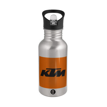 KTM, Water bottle Silver with straw, stainless steel 500ml