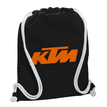 KTM, Τσάντα πλάτης πουγκί GYMBAG Μαύρη, με τσέπη (40x48cm) & χονδρά λευκά κορδόνια