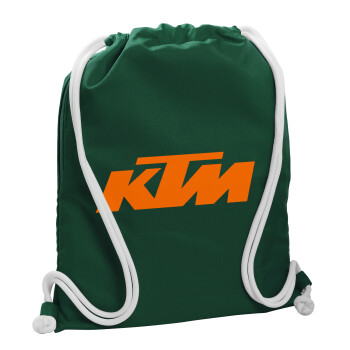 KTM, Backpack pouch GYMBAG BOTTLE GREEN, with pocket (40x48cm) & thick white cords