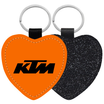 KTM, Μπρελόκ PU δερμάτινο glitter καρδιά ΜΑΥΡΟ