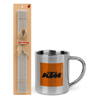 KTM, Πασχαλινό Σετ, μεταλλική κούπα θερμό (300ml) & πασχαλινή λαμπάδα αρωματική πλακέ (30cm) (ΓΚΡΙ)