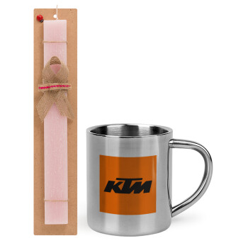 KTM, Easter Set, metallic thermal cup (300ml) & aromatic flat Easter candle (30cm) (PINK)