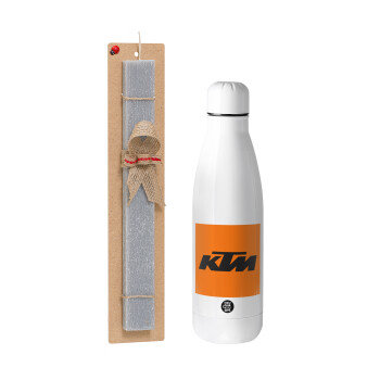 KTM, Easter Set, metallic stainless thermos bottle (500ml) & scented flat Easter candle (30cm) (GRAY)