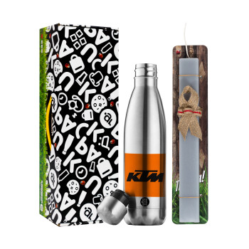 KTM, Easter Set, metallic stainless thermos flask (500ml) & scented flat Easter candle (30cm) (GRAY)