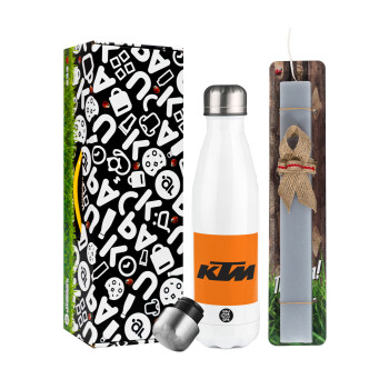 KTM, Easter candle, metallic white thermos bottle (500ml) & aromatic flat candle (30cm) (GRAY)