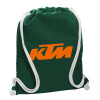 Backpack pouch GYMBAG BOTTLE GREEN, with pocket (40x48cm) & thick white cords