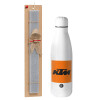 Easter Set, metallic stainless thermos bottle (500ml) & scented flat Easter candle (30cm) (GRAY)
