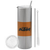 Tumbler stainless steel Silver 600ml, with metal straw & cleaning brush
