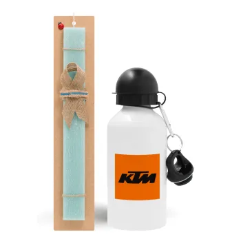 KTM, Easter Set, metallic aluminum water bottle (500ml) & scented flat candle (30cm) (TURQUOISE)