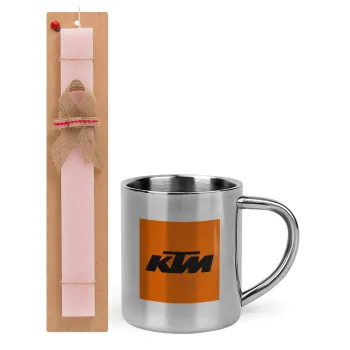 KTM, Easter Set, metallic thermal cup (300ml) & aromatic flat Easter candle (30cm) (PINK)