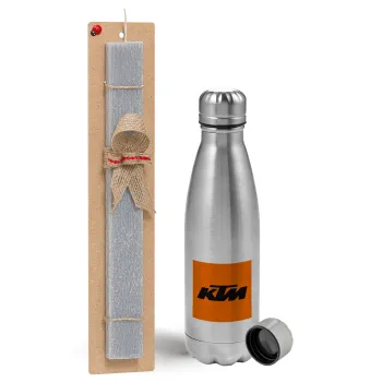 KTM, Easter Set, metallic Inox water bottle (750ml) & aromatic flat Easter candle (30cm) (GRAY)