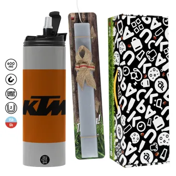 KTM, Πασχαλινή Λαμπάδα με Travel Tumbler θερμό (600ml, BPA free) & κερί αρωματικό πλακέ (30cm) (ΓΚΡΙ)